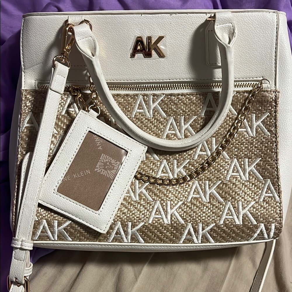 Anne Klein White and Gold Satchel Bag